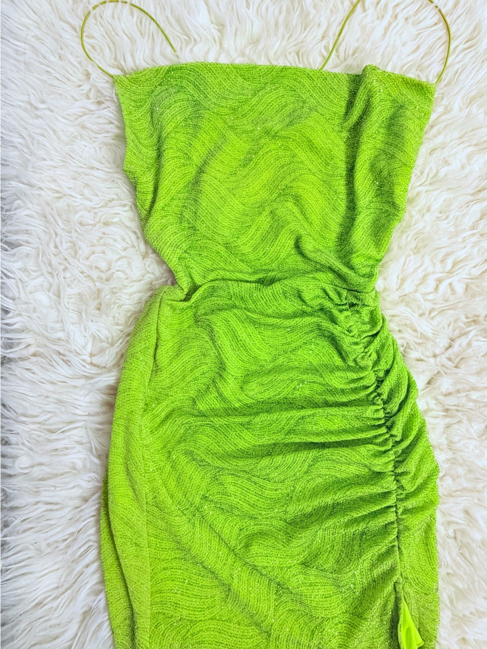Windsor Lime Green Ruched Strapless Mini Dress